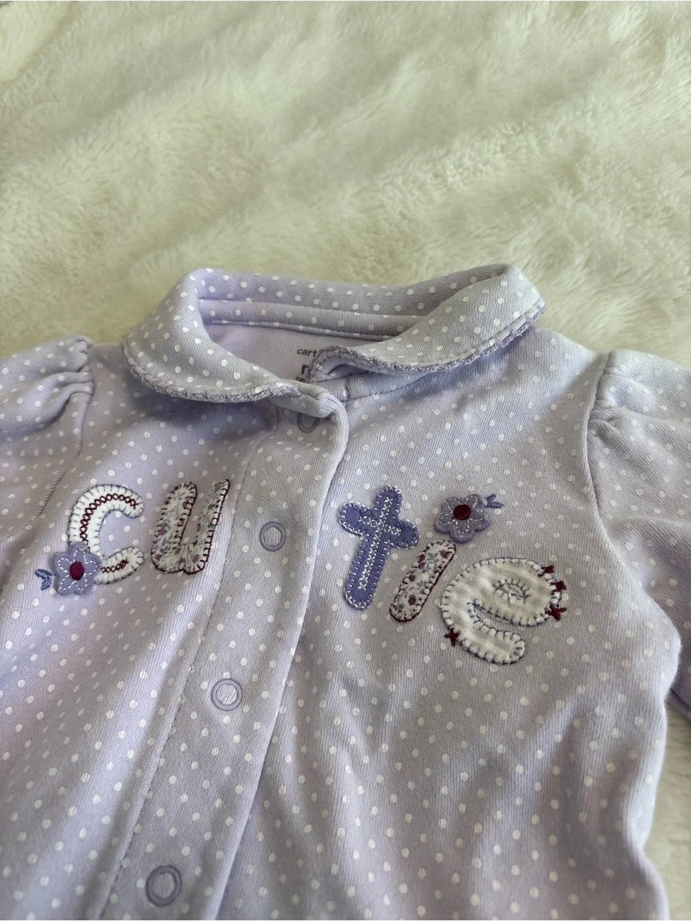 Carters newborn purple sleeper cutie vintage Y2K pajama polka dots